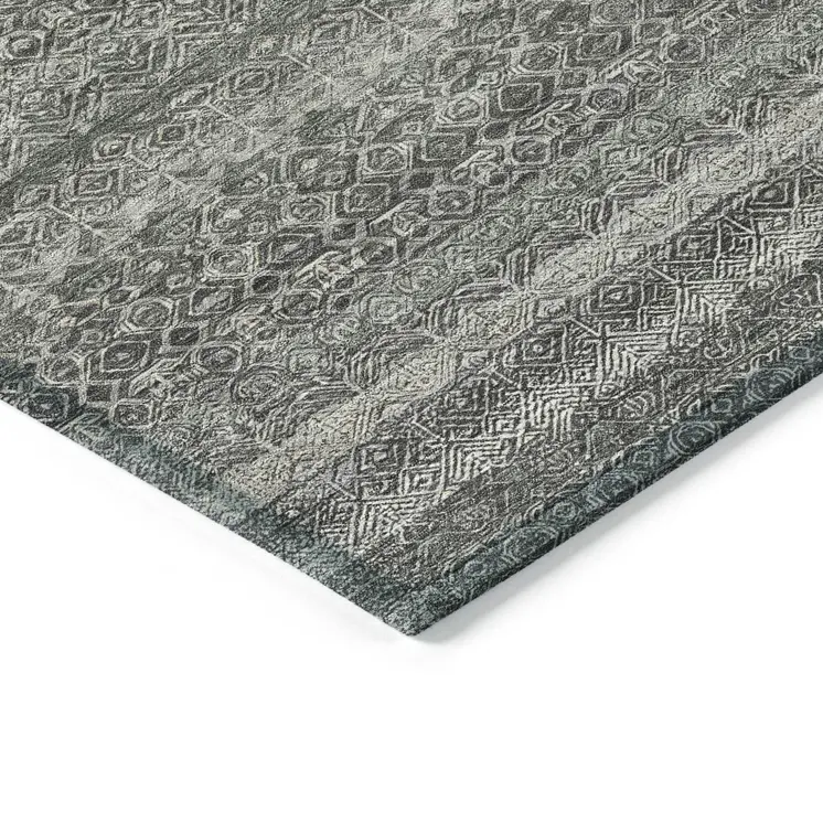 5' X 8' Pewter And Gray Striped Washable Indoor Outdoor Area Rug