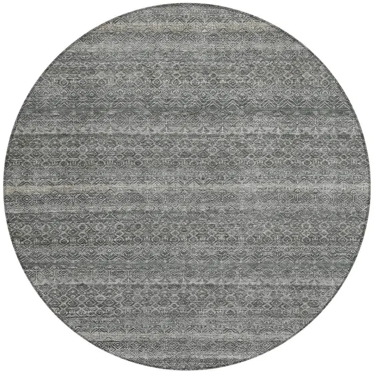 8' Pewter And Gray Round Striped Washable Indoor Outdoor Area Rug