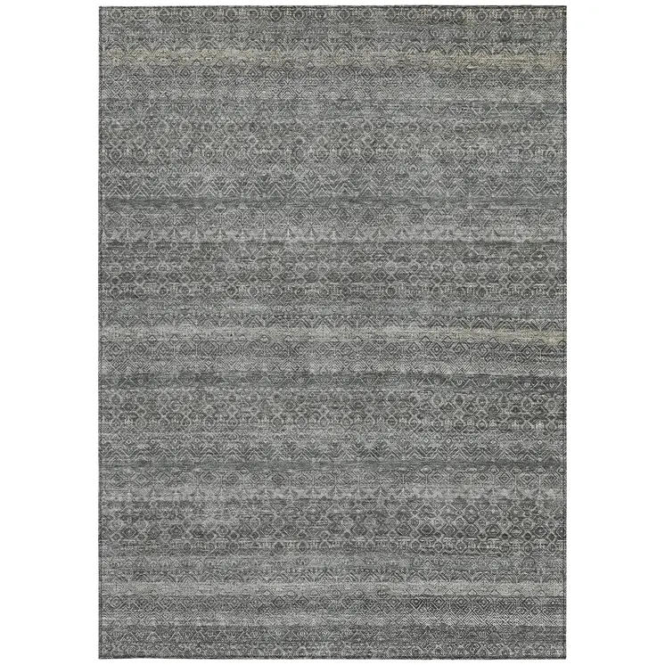10' X 14' Pewter And Gray Striped Washable Indoor Outdoor Area Rug