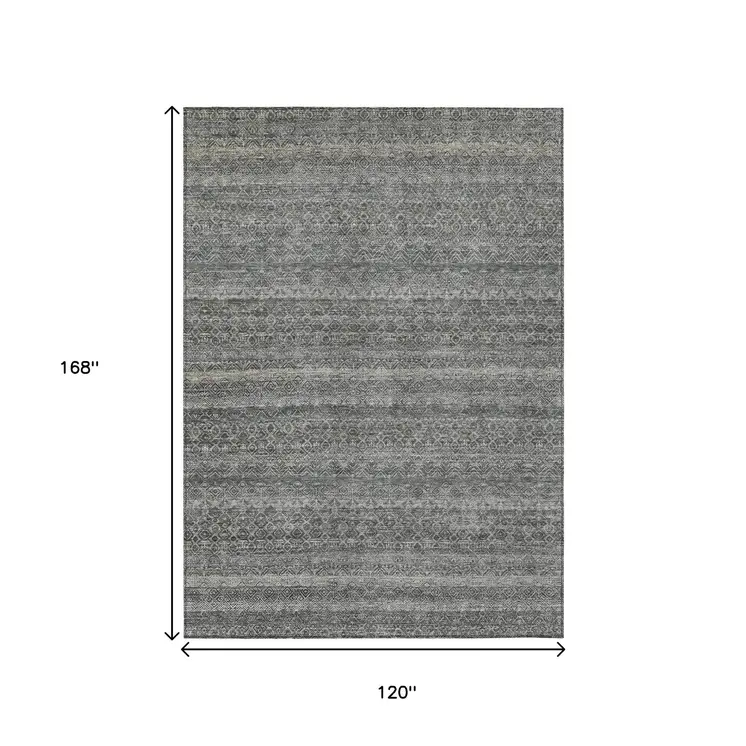 10' X 14' Pewter And Gray Striped Washable Indoor Outdoor Area Rug