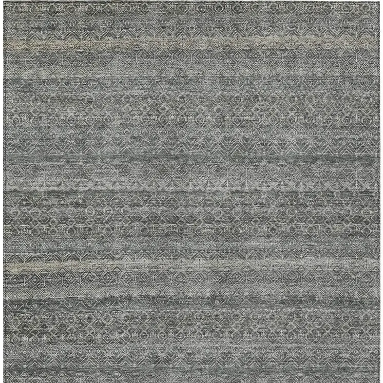 10' X 14' Pewter And Gray Striped Washable Indoor Outdoor Area Rug