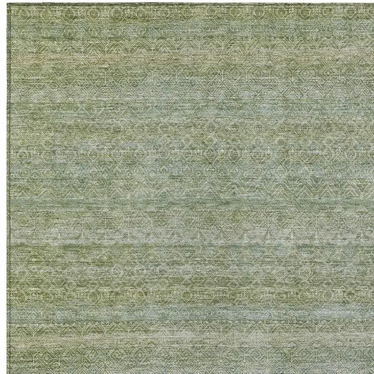 3' X 5' Sage And Ivory Striped Washable Indoor Outdoor Area Rug