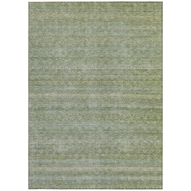 5' X 8' Sage And Ivory Striped Washable Indoor Outdoor Area Rug