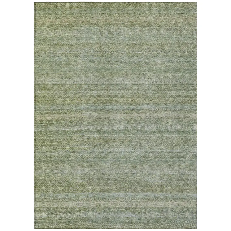5' X 8' Sage And Ivory Striped Washable Indoor Outdoor Area Rug