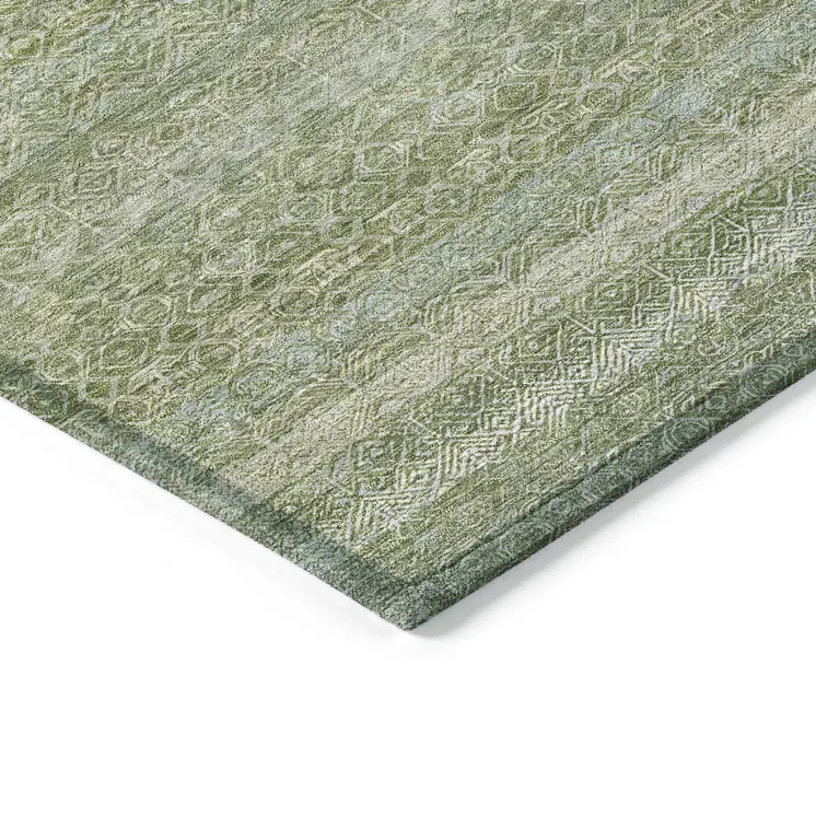 5' X 8' Sage And Ivory Striped Washable Indoor Outdoor Area Rug