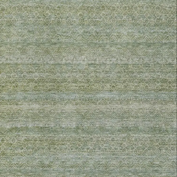 9' X 12' Sage And Ivory Striped Washable Indoor Outdoor Area Rug