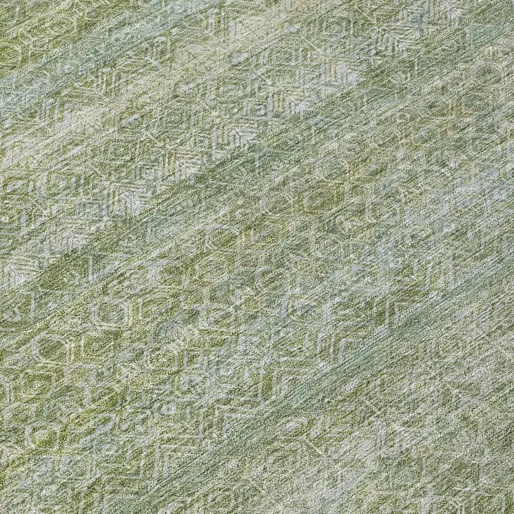 9' X 12' Sage And Ivory Striped Washable Indoor Outdoor Area Rug