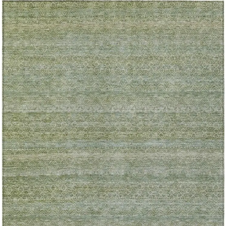 10' X 14' Sage And Ivory Striped Washable Indoor Outdoor Area Rug