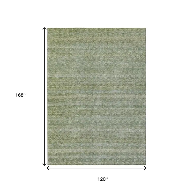 10' X 14' Sage And Ivory Striped Washable Indoor Outdoor Area Rug
