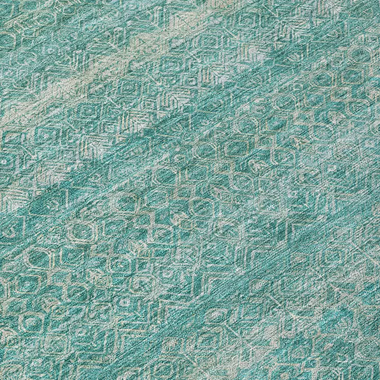 3' X 5' Teal Blue And Beige Striped Washable Indoor Outdoor Area Rug