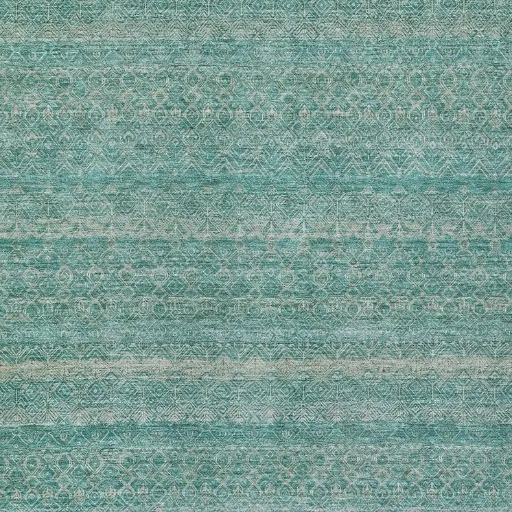 5' X 8' Teal Blue And Beige Striped Washable Indoor Outdoor Area Rug