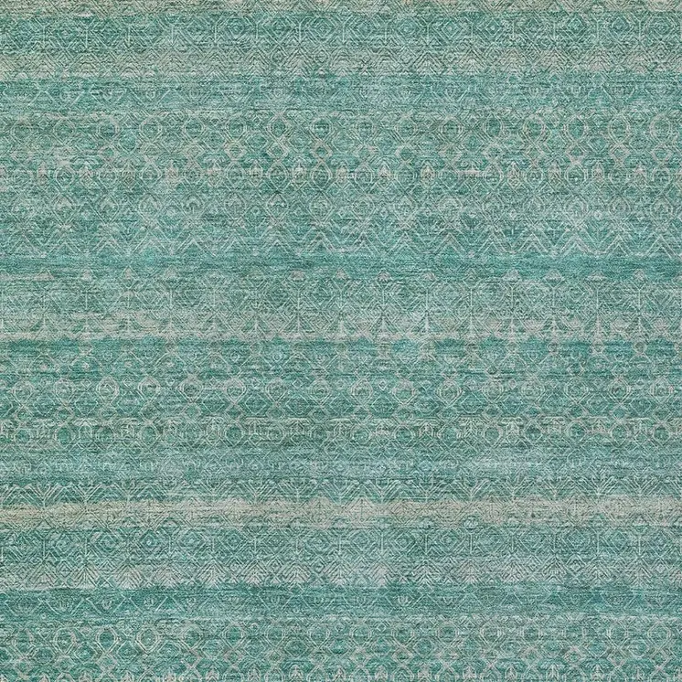 10' X 14' Teal Blue And Beige Striped Washable Indoor Outdoor Area Rug