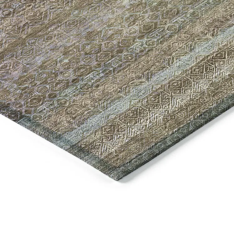 3' X 5' Brown And Denim Blue Striped Washable Indoor Outdoor Area Rug