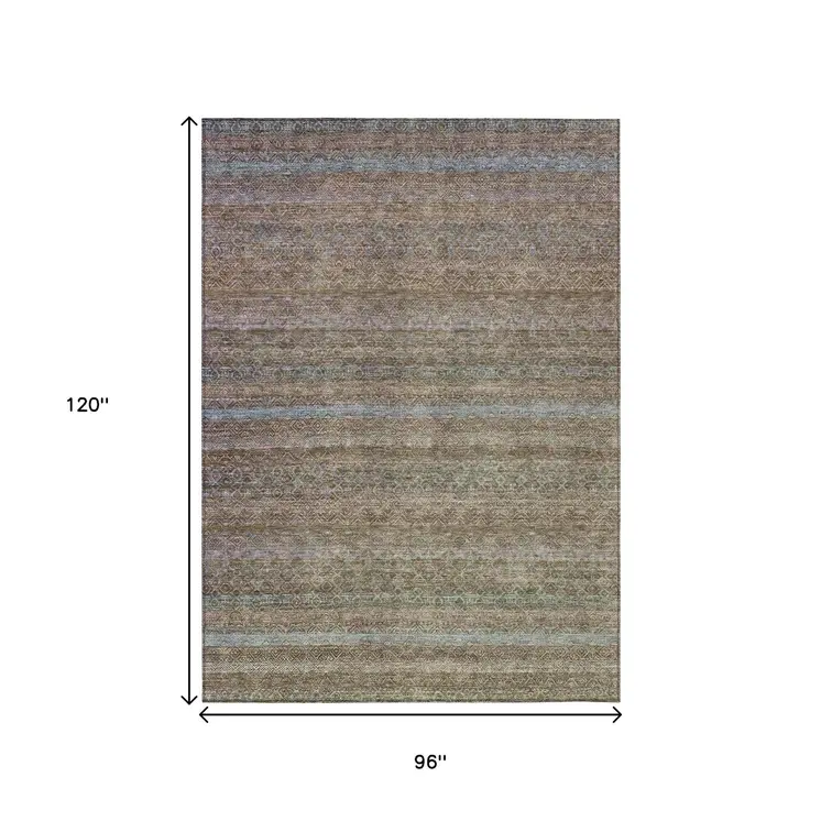 8' X 10' Brown And Denim Blue Striped Washable Indoor Outdoor Area Rug