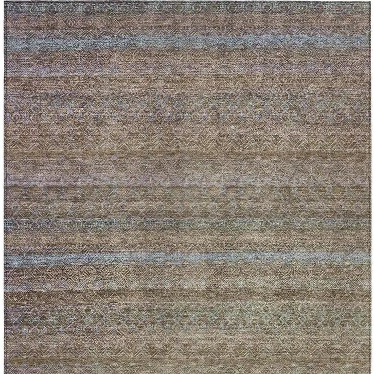 8' X 10' Brown And Denim Blue Striped Washable Indoor Outdoor Area Rug