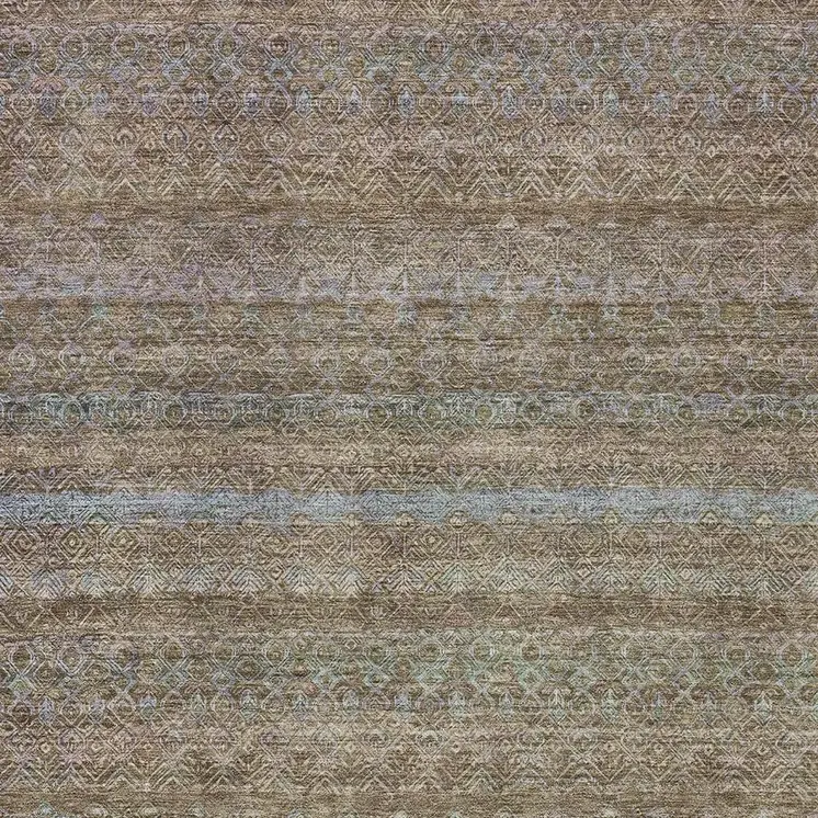 10' X 14' Brown And Denim Blue Striped Washable Indoor Outdoor Area Rug