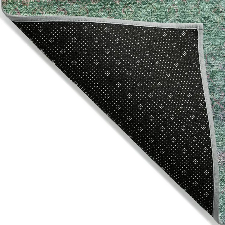 8' X 10' Green And Blush Striped Washable Indoor Outdoor Area Rug