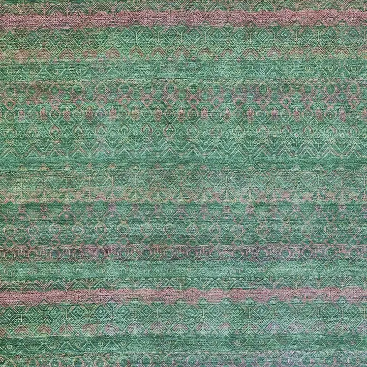 8' X 10' Green And Blush Striped Washable Indoor Outdoor Area Rug