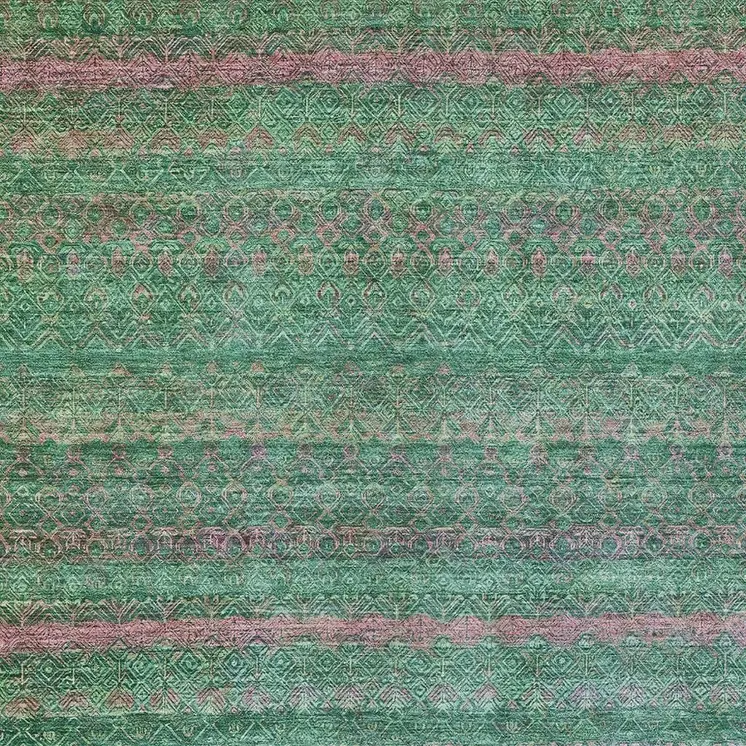 10' X 14' Green And Blush Striped Washable Indoor Outdoor Area Rug