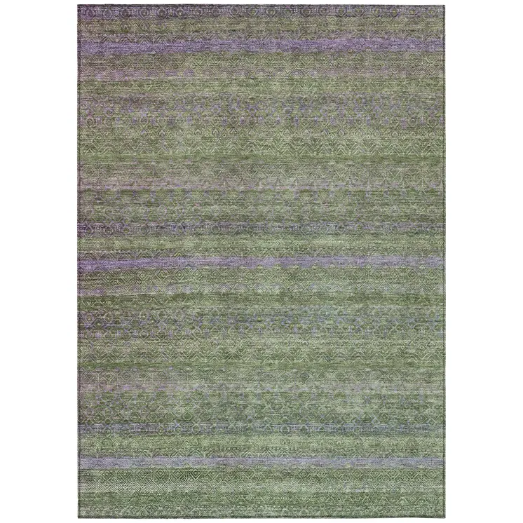 3' X 5' Olive Green And Purple Striped Washable Indoor Outdoor Area Rug