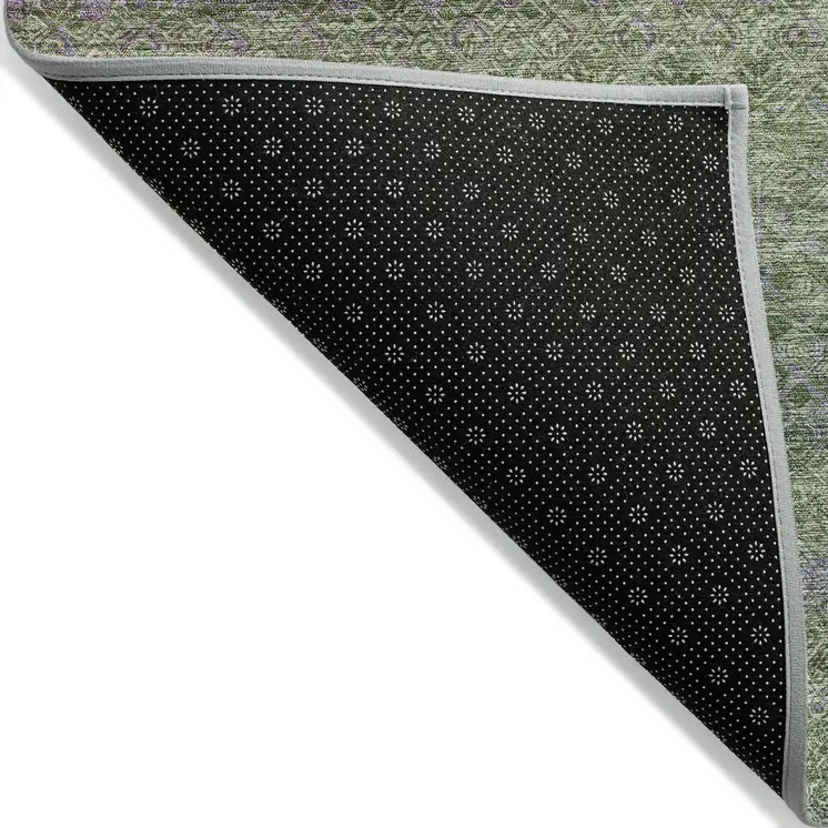 3' X 5' Olive Green And Purple Striped Washable Indoor Outdoor Area Rug