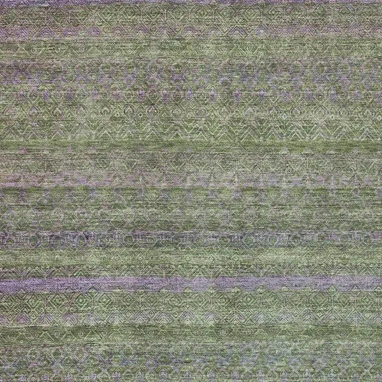 3' X 5' Olive Green And Purple Striped Washable Indoor Outdoor Area Rug