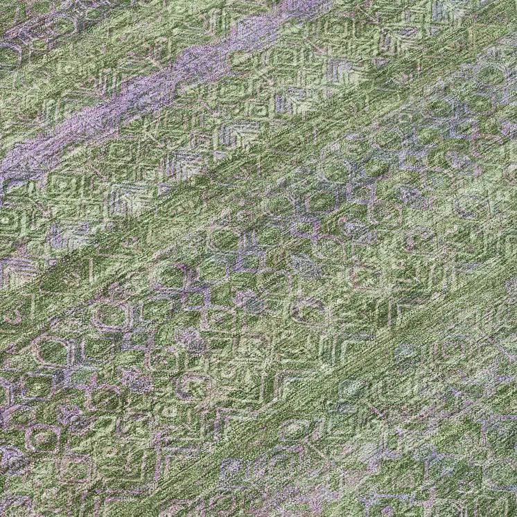8' Olive Green And Purple Round Striped Washable Indoor Outdoor Area Rug