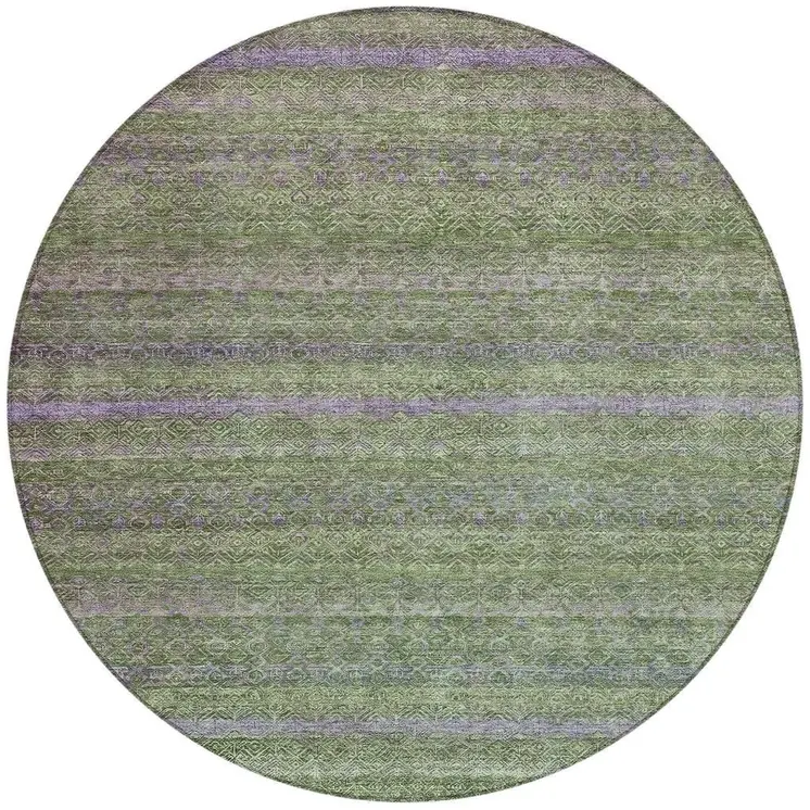 8' Olive Green And Purple Round Striped Washable Indoor Outdoor Area Rug