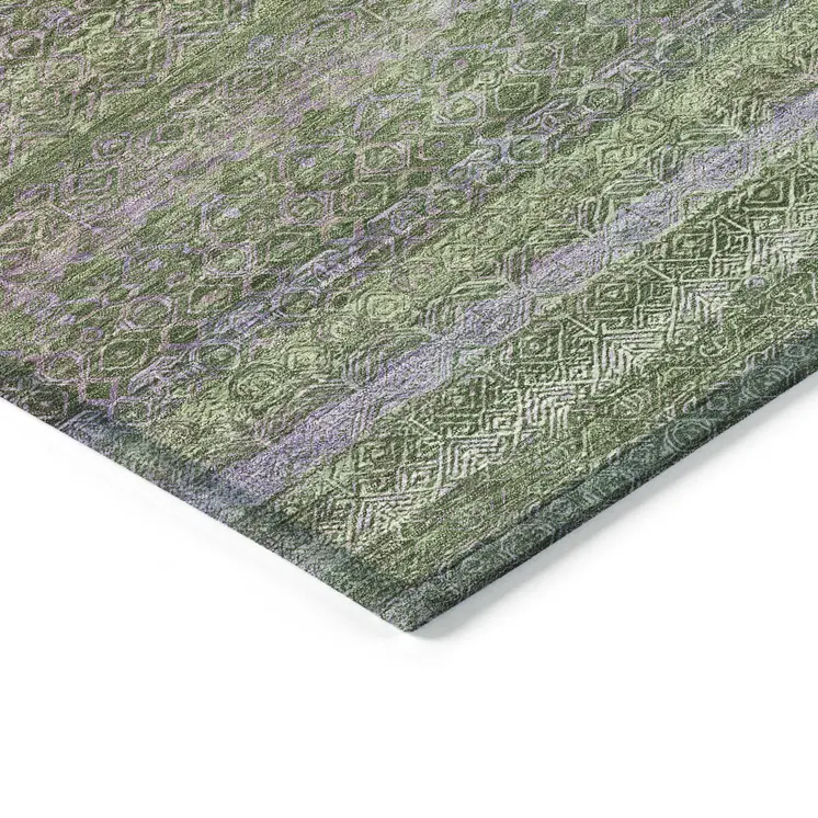 8' X 10' Olive Green And Purple Striped Washable Indoor Outdoor Area Rug