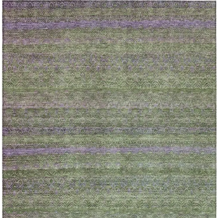 8' X 10' Olive Green And Purple Striped Washable Indoor Outdoor Area Rug