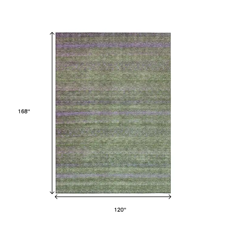 10' X 14' Olive Green And Purple Striped Washable Indoor Outdoor Area Rug