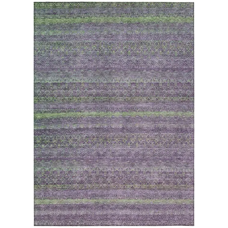 3' X 5' Purple And Lime Green Striped Washable Indoor Outdoor Area Rug