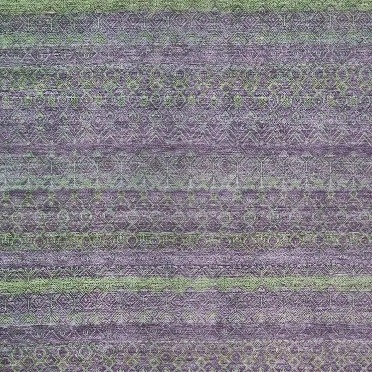 3' X 5' Purple And Lime Green Striped Washable Indoor Outdoor Area Rug