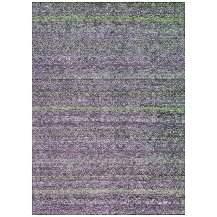 5' X 8' Purple And Lime Green Striped Washable Indoor Outdoor Area Rug