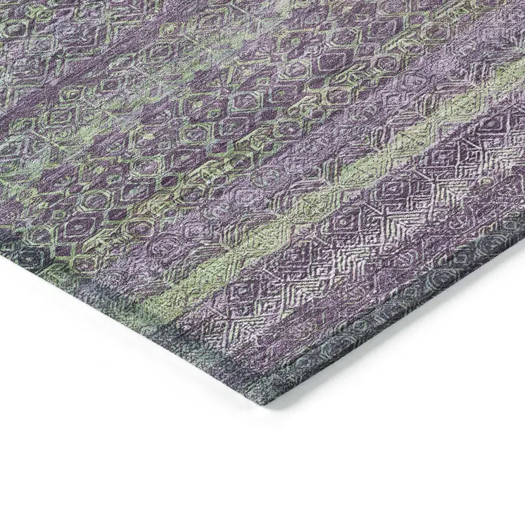 8' X 10' Purple And Lime Green Striped Washable Indoor Outdoor Area Rug