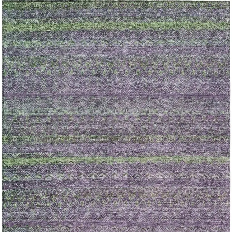8' X 10' Purple And Lime Green Striped Washable Indoor Outdoor Area Rug