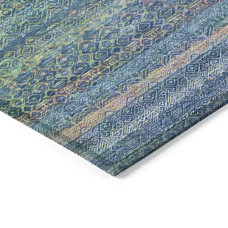 3' X 5' Teal Blue And Copper Striped Washable Indoor Outdoor Area Rug