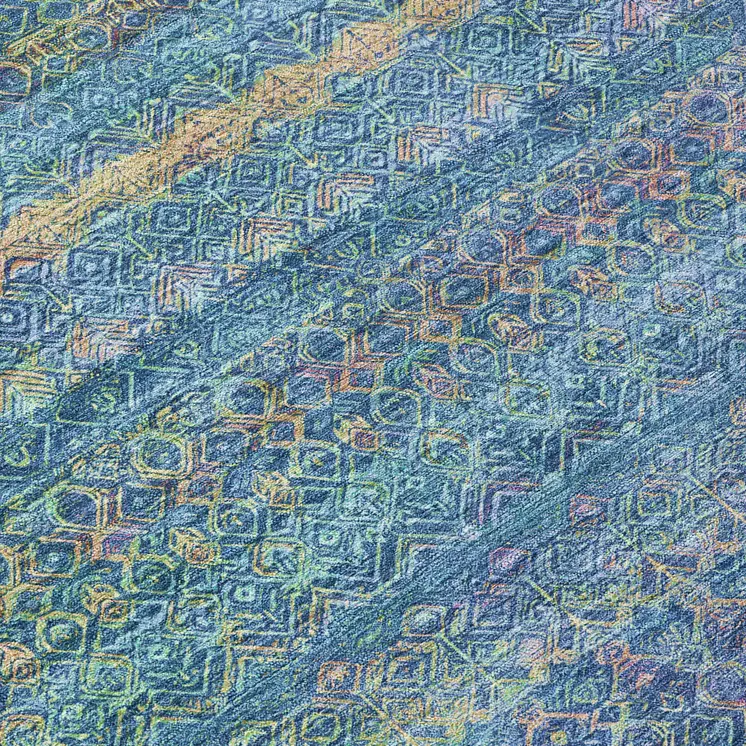 3' X 5' Teal Blue And Copper Striped Washable Indoor Outdoor Area Rug