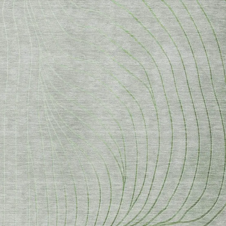 3' X 5' Artichoke Green And Silver Abstract Washable Indoor Outdoor Area Rug