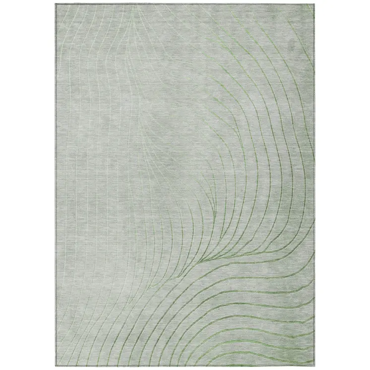 5' X 8' Artichoke Green And Silver Abstract Washable Indoor Outdoor Area Rug