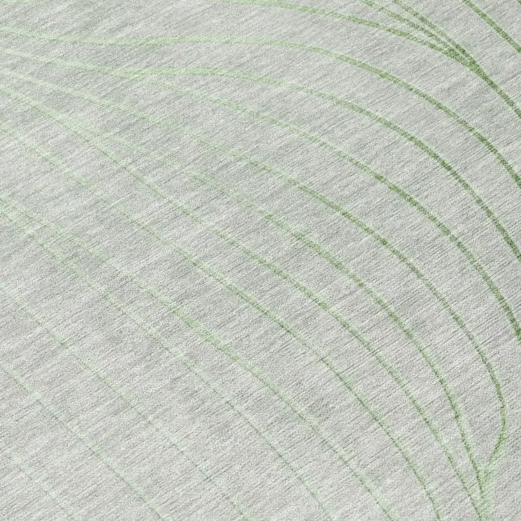8' Artichoke Green And Silver Round Abstract Washable Indoor Outdoor Area Rug