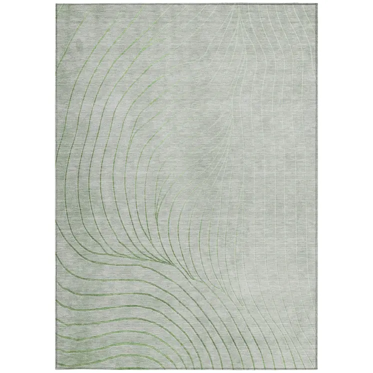 8' X 10' Artichoke Green And Silver Abstract Washable Indoor Outdoor Area Rug
