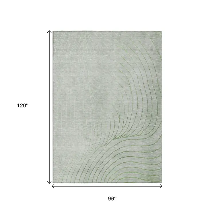8' X 10' Artichoke Green And Silver Abstract Washable Indoor Outdoor Area Rug