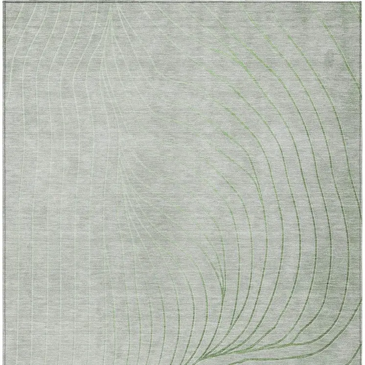 8' X 10' Artichoke Green And Silver Abstract Washable Indoor Outdoor Area Rug