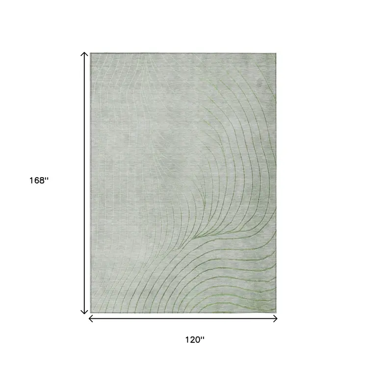 10' X 14' Artichoke Green And Silver Abstract Washable Indoor Outdoor Area Rug