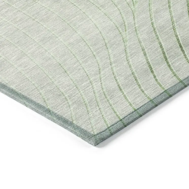 10' X 14' Artichoke Green And Silver Abstract Washable Indoor Outdoor Area Rug