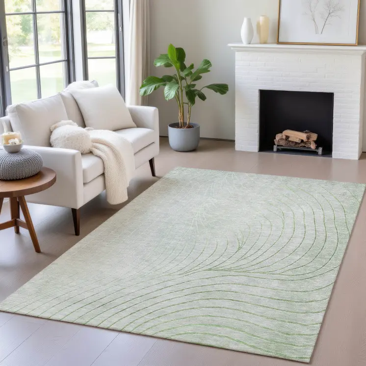 10' X 14' Artichoke Green And Silver Abstract Washable Indoor Outdoor Area Rug