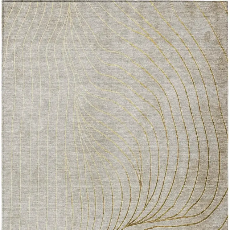 3' X 5' Beige And Silver Abstract Washable Indoor Outdoor Area Rug