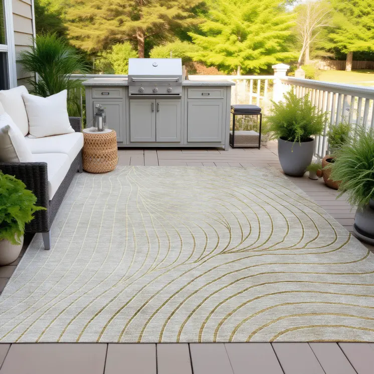 3' X 5' Beige And Silver Abstract Washable Indoor Outdoor Area Rug