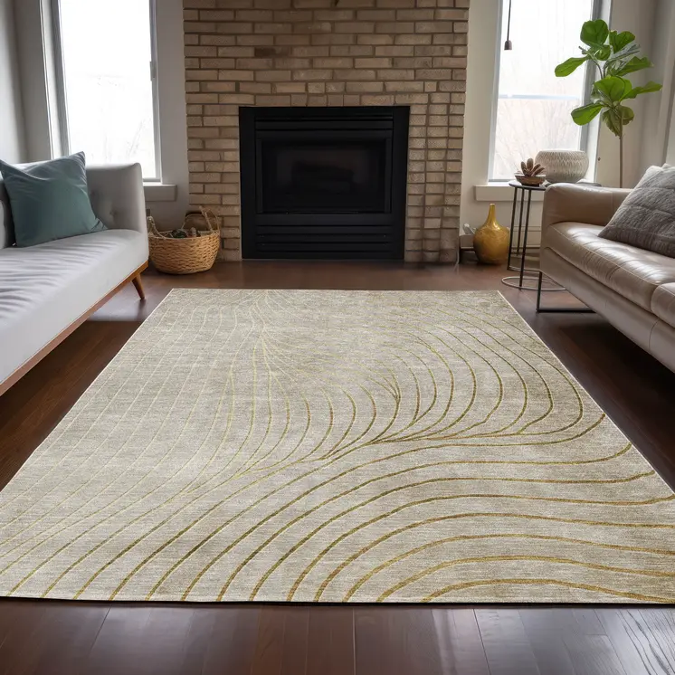 3' X 5' Beige And Silver Abstract Washable Indoor Outdoor Area Rug